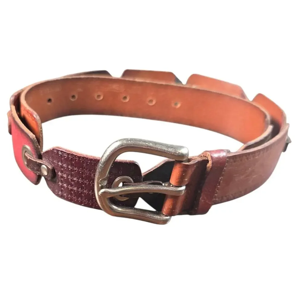 Vintage Fossil Multicolor Leather Link Belt Brass Buckle Boho Western 44
